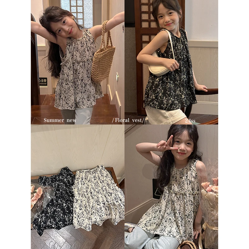 咸蛋小虾米童装2024年夏装新款韩国女童碎花森系淑女背心上衣