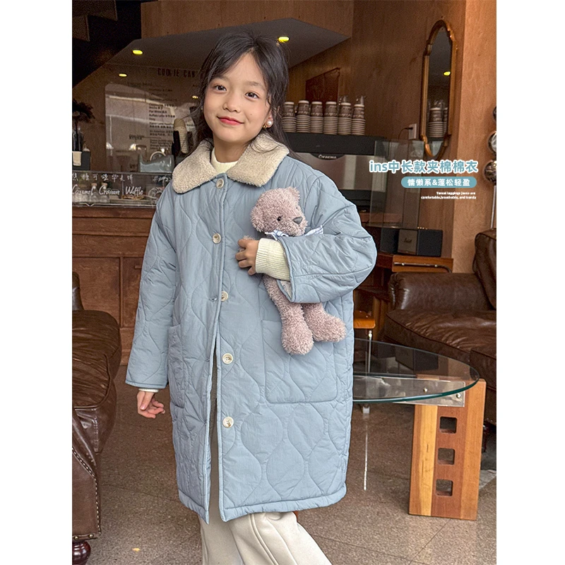 咸蛋小虾米童装2024年冬装新款韩国女童中长款夹棉棉服