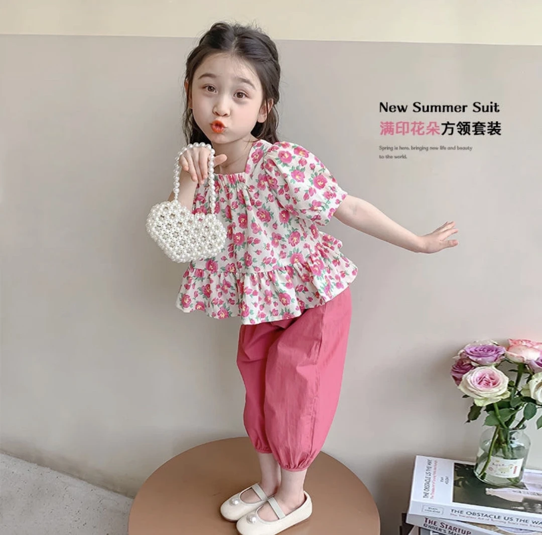 【现货*工厂直销*新疆西藏包邮】女童夏装新款洋气时髦碎花方领印花