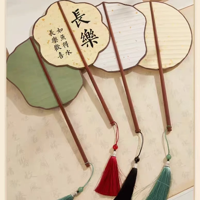 新中式团扇宫扇双面空白可书写书法手绘汉服古风筷子团扇