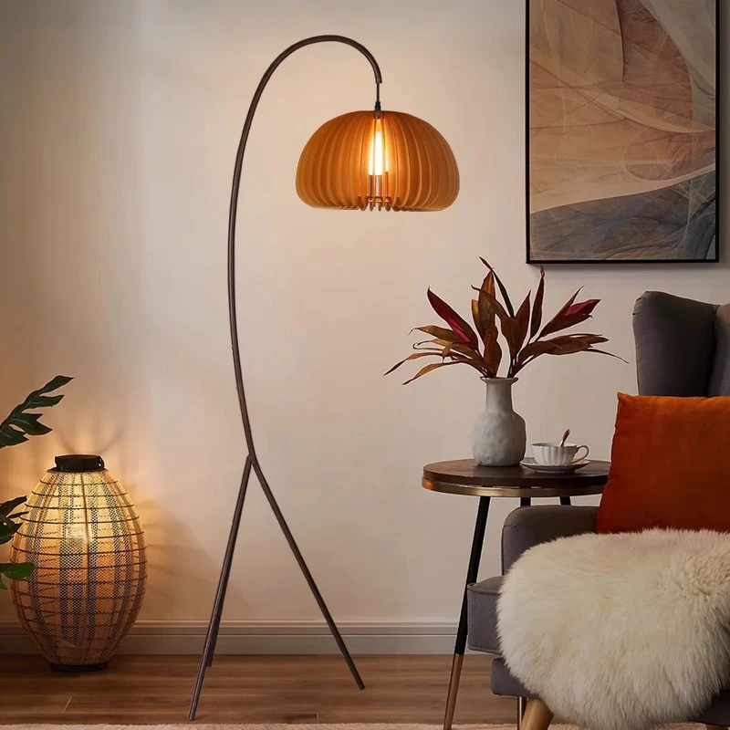 侘寂风落地灯日式复古极简民宿禅意客厅书房卧室南瓜木艺钓鱼灯