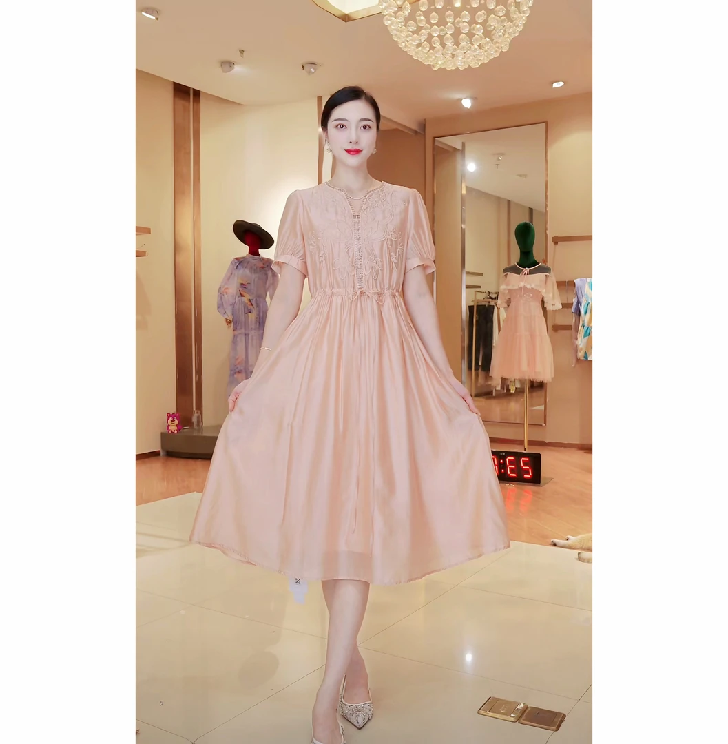 7316#高档连衣裙新款气质V领连衣裙宽松晁瘦裙慵懒