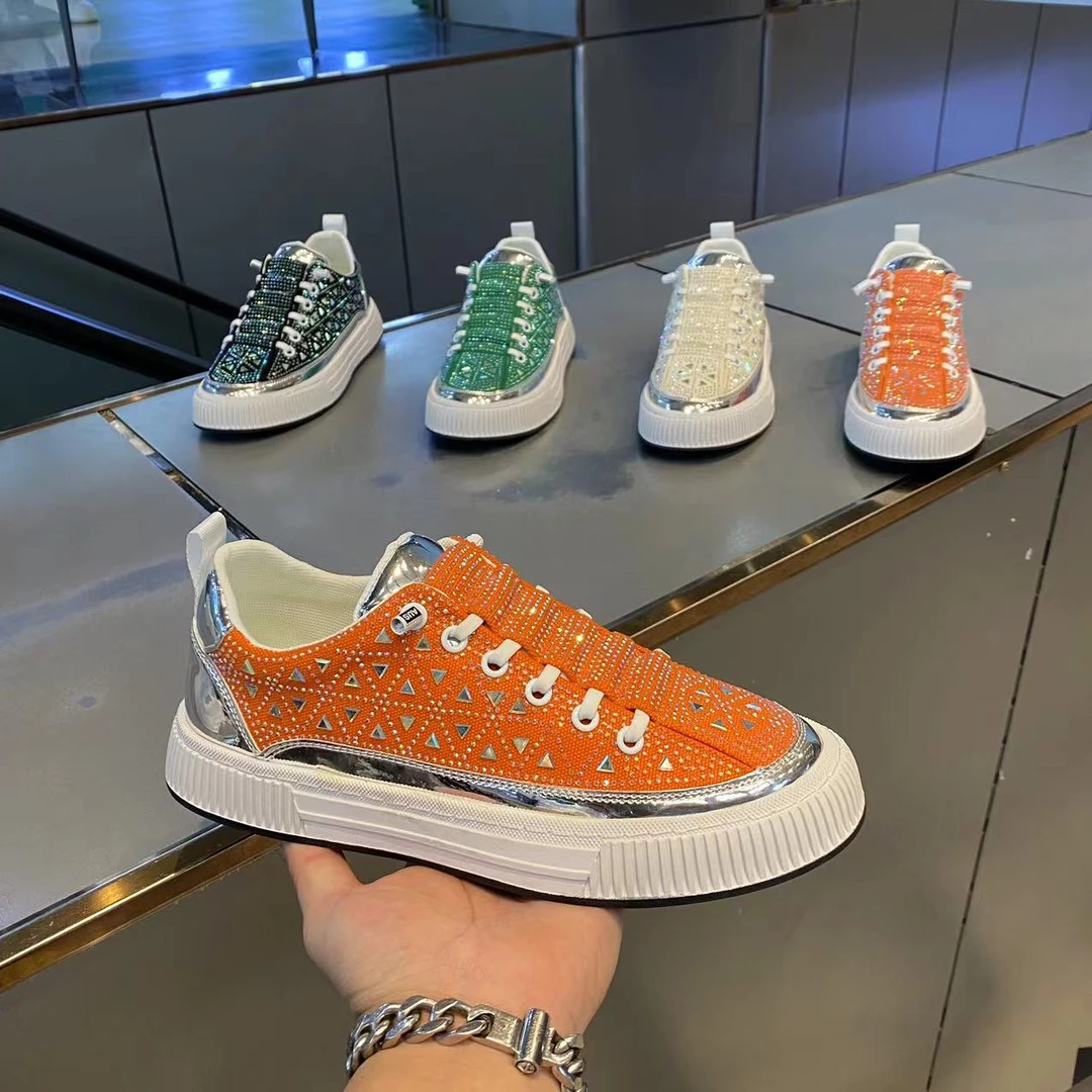 2024夏季新款手工烫钻时尚潮流百搭休闲鞋男士轻奢潮鞋(标准码）