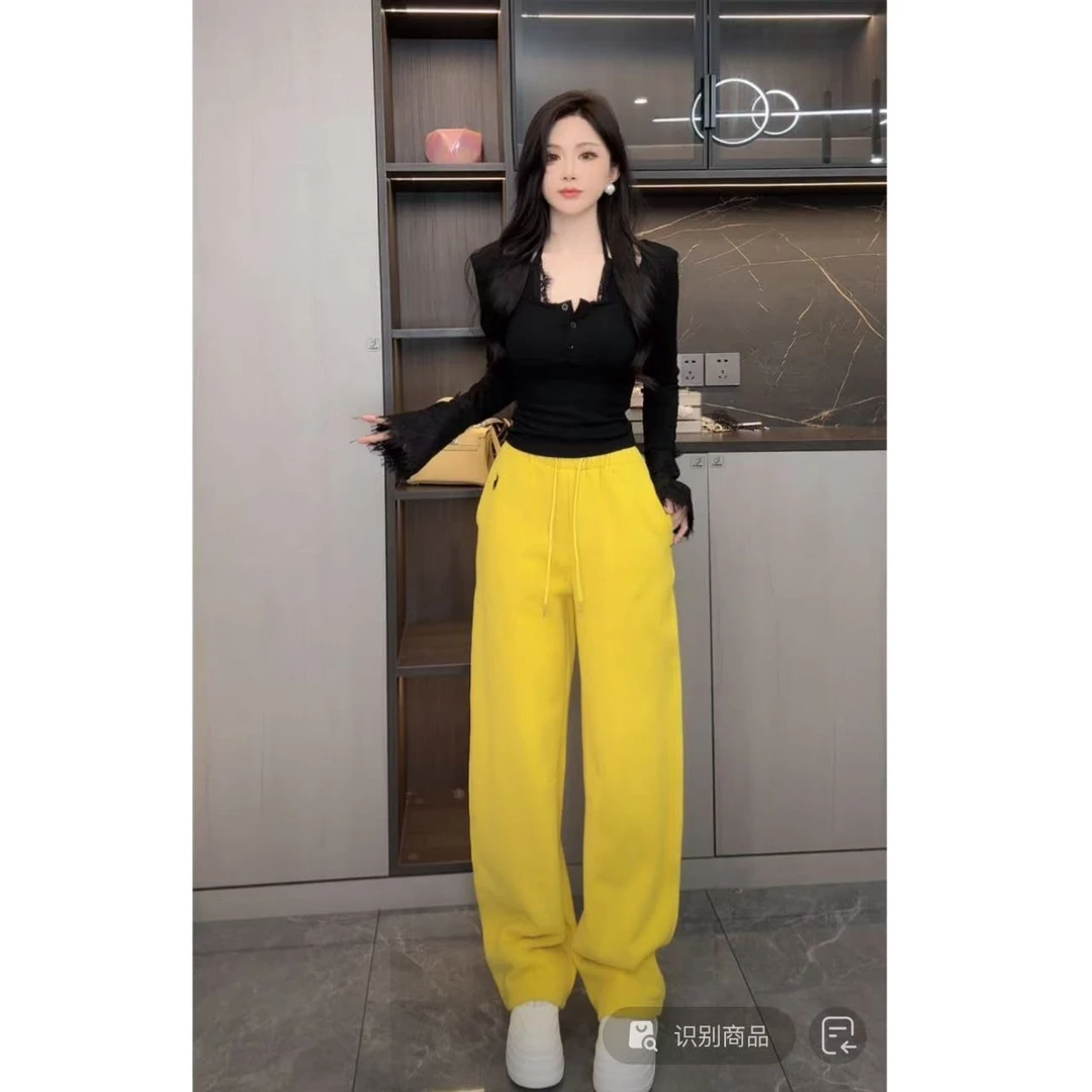 睿夕【毛绒小马】刺绣加绒加厚冬季休闲宽松保暖卫裤