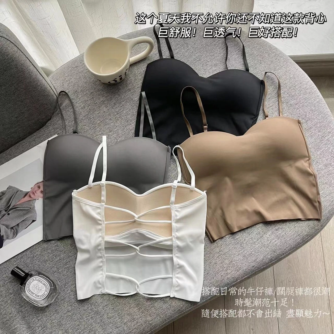 睿夕【三交叉背心】后背交叉肩带美背固定杯背心中式上衣