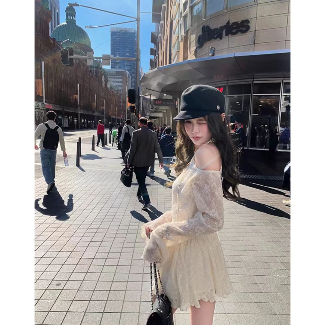 睿夕【浪漫蕾丝】 韩系法式气质纯欲蕾丝收腰连衣裙