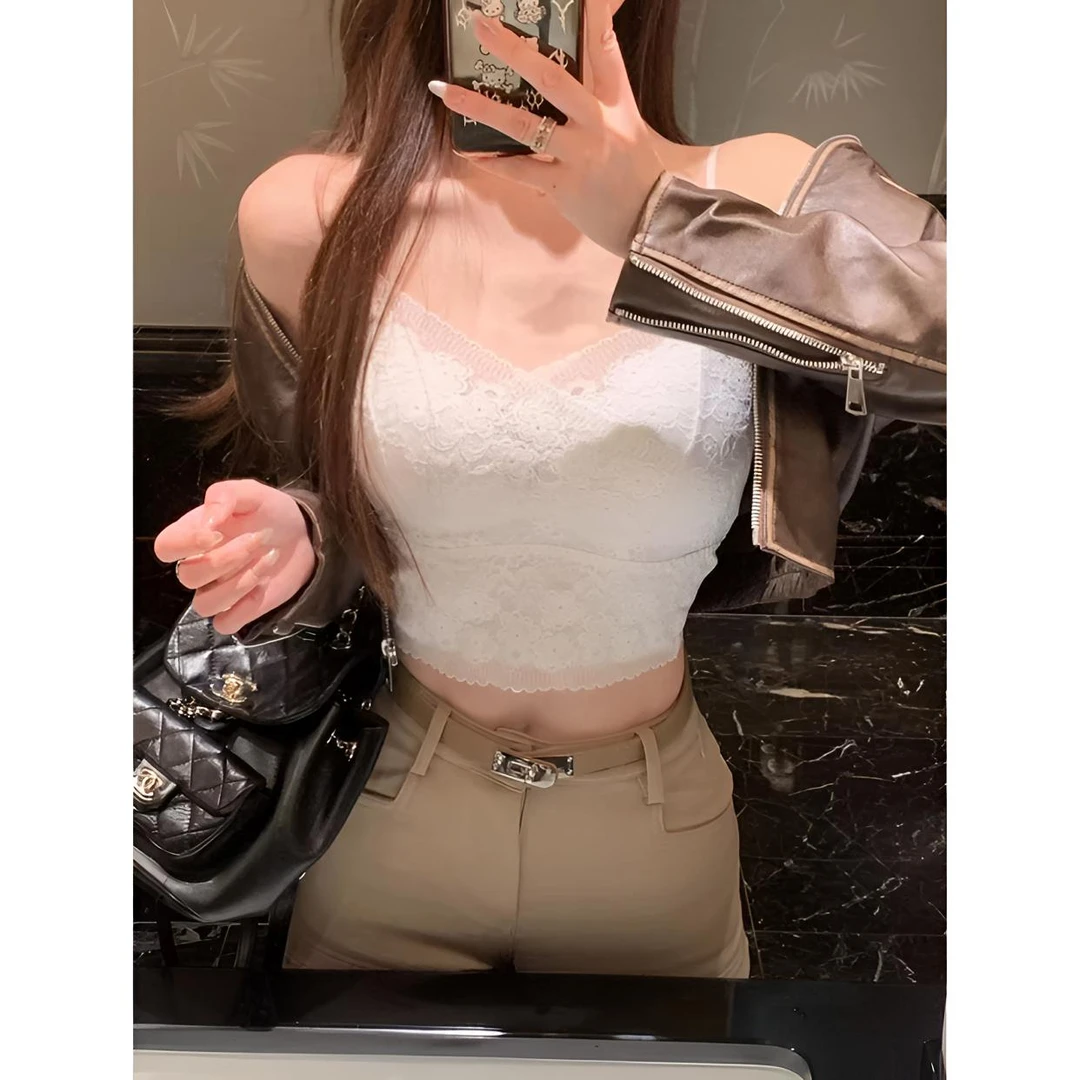 睿夕【娇嗲花苞】叠穿纯欲蕾丝花边吊带背心