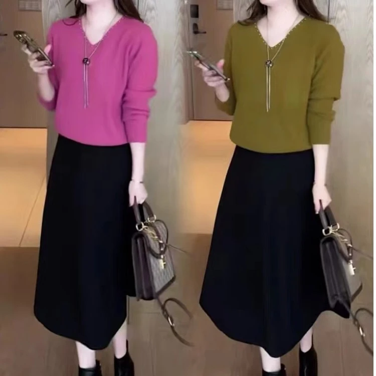 时尚V领毛衣女秋显瘦冬装2023新款洋气长袖打底衫减龄上衣气质