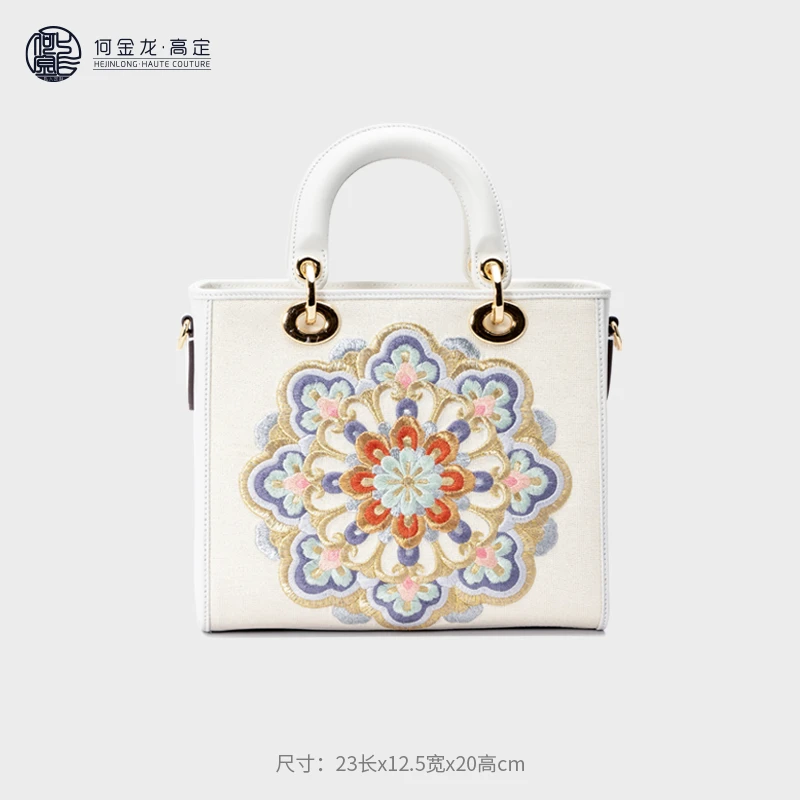 国风 刺绣宝相花戴妃手提肩背两用女包