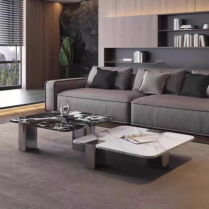 意式极简大理石茶几正方形设计师款高级感家用客厅小户型高矮组合