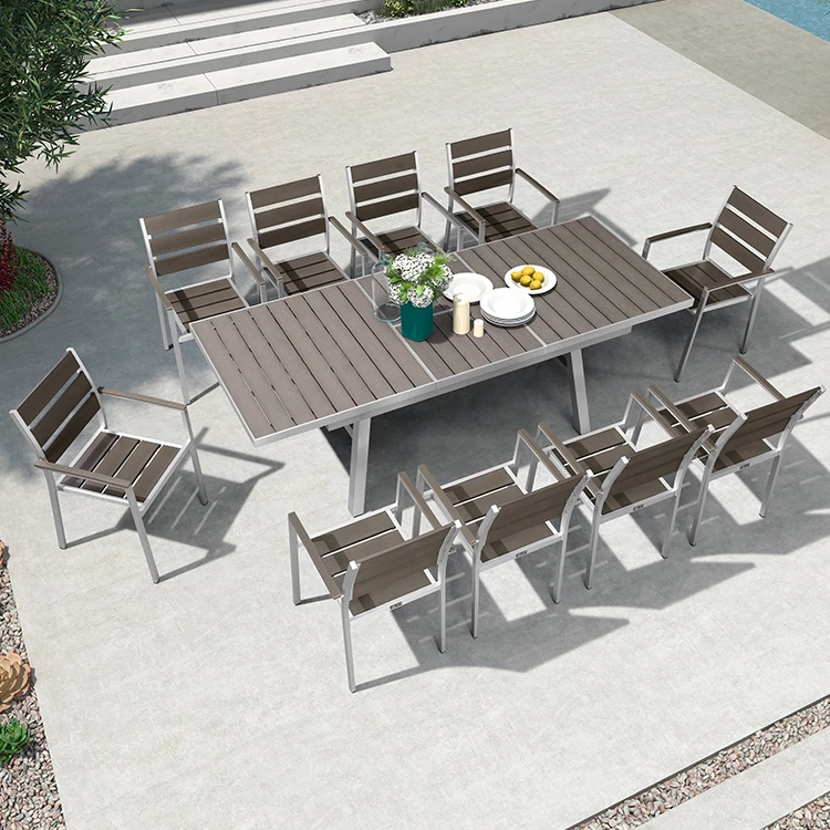 紫叶庭院桌椅组合室外伸缩桌露台露天花园铝合金塑木户外休闲椅子