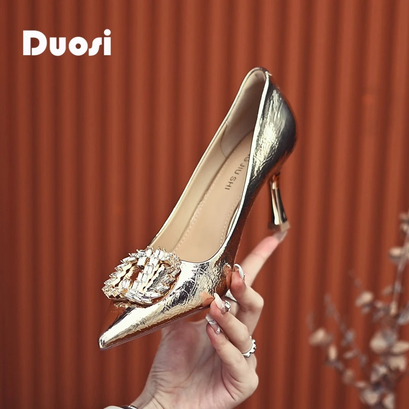 【DUOSI】6.5cm金色晚会鞋女春款细跟高跟鞋尖头单鞋YD8912-8