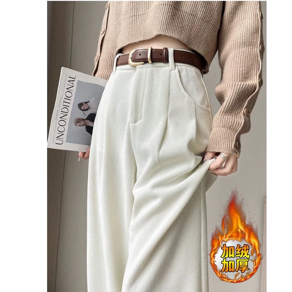 欧棉绒阔腿裤女2024秋冬新款高腰宽松百搭显瘦小个子直筒休闲裤女