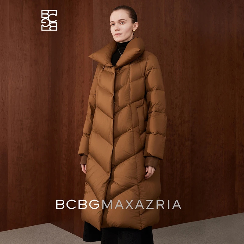 BCBGMAXAZRIA 穗大麦纹大翻领保暖中长款羽绒外套BMQ06BZ2660