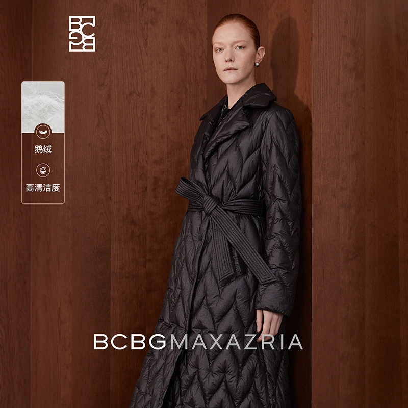 BCBGMAXAZRIA 麦穗绗线长款女式蓬松鹅绒羽绒服外套BMQ06BZ9420