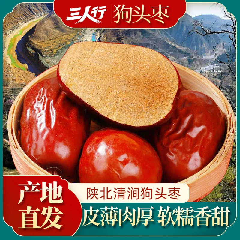 【三人行500g狗头枣】陕西特产红枣袋装新枣陕北大枣送礼皮薄煲汤