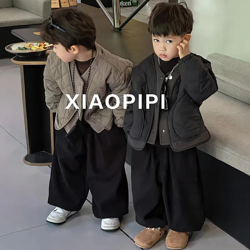 男童加绒套装秋冬2025新款三件套儿童装加厚外套男宝宝冬装衣服潮