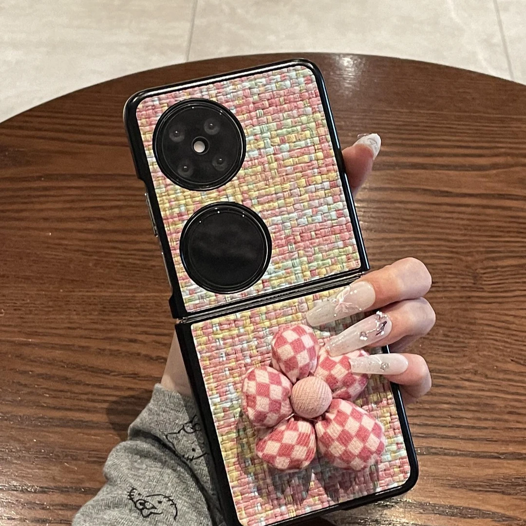 适用华为pocket2手机壳新p50小众小香风格子pockets花朵小折叠屏