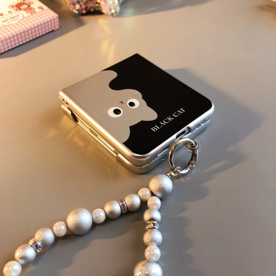 黑色小猫电镀适用华为pocket2手机壳p50pockets/purax三星zflip6