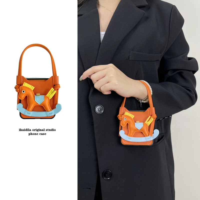 可爱创意木马手提卡包适用华为pocket2手机壳purax小米mixflip2