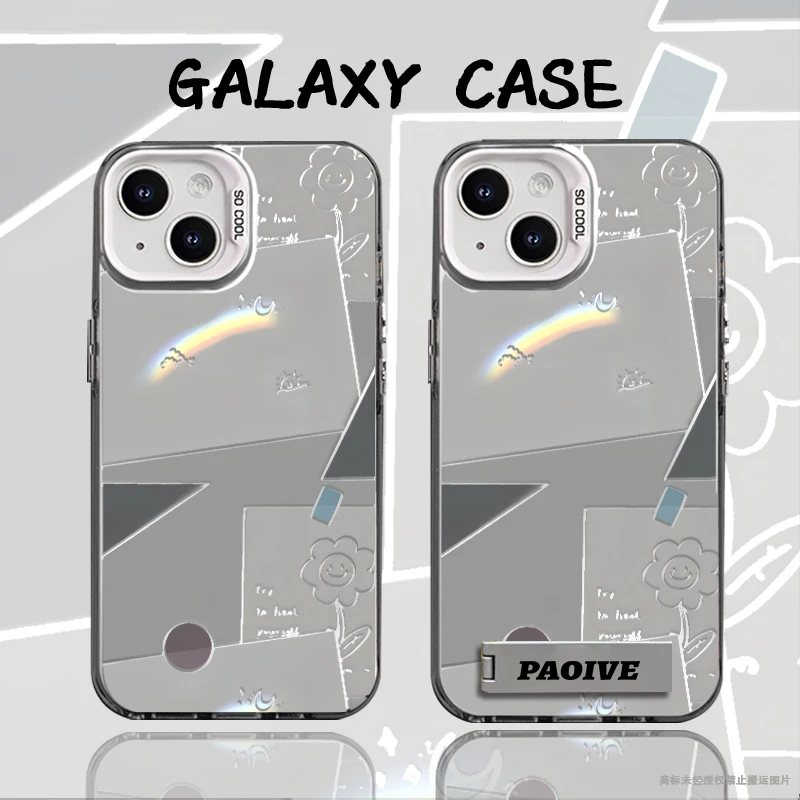 灰色彩虹小花适用于创意苹果16华为op小米14彩银手机防摔壳Paoive