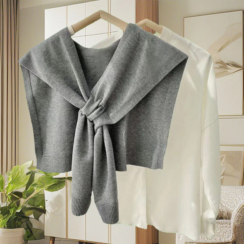 春秋纯色交叉披肩宽松显瘦气质针织透气防晒叠穿围巾时尚百搭坎肩