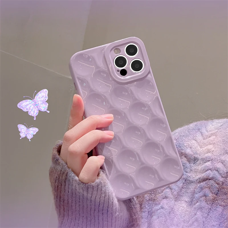 凹凸波浪丁香紫iPhone15手机壳苹果14Promax硅胶13/12/11保护套软