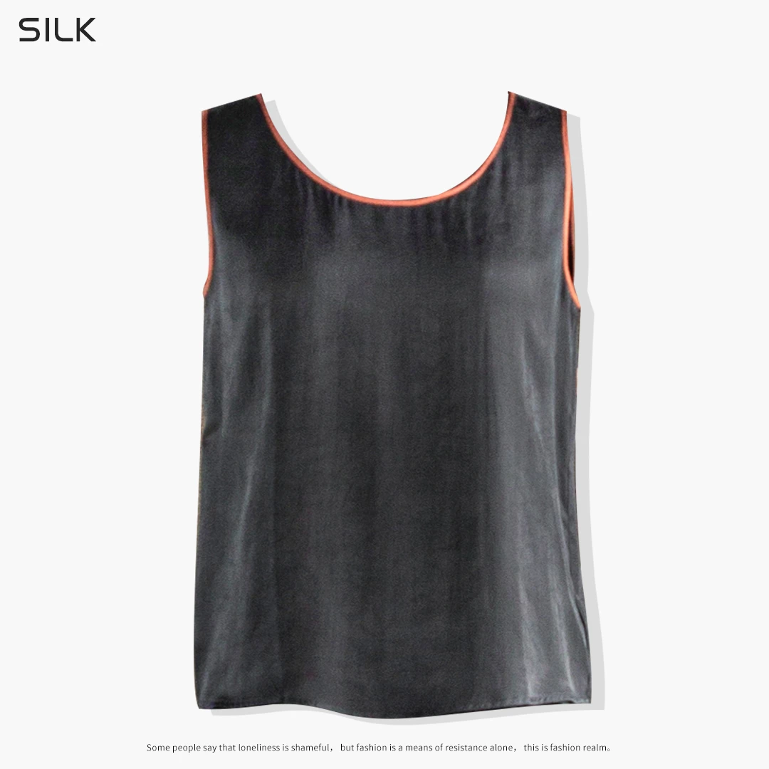 100%桑蚕丝高端女装百搭宽肩带宽松打底黑色内搭香云纱无袖背心