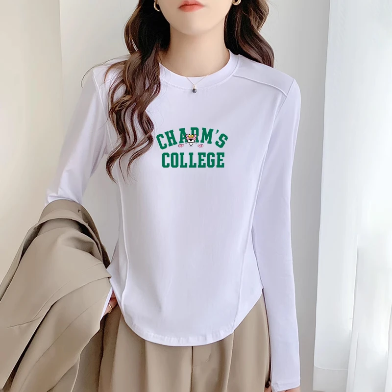 100%纯棉大码女装白色长袖T恤女春秋新款宽松打底衫休闲百搭上衣