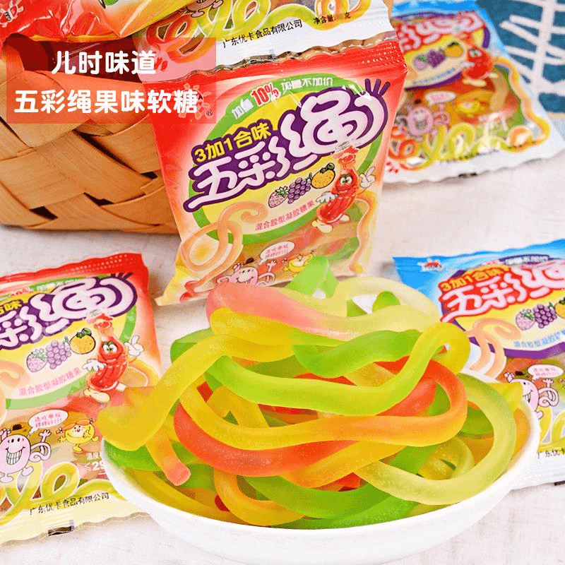 五彩绳软糖糖包长条果汁糖后儿时怀旧儿童小零食糖果批发笋0g