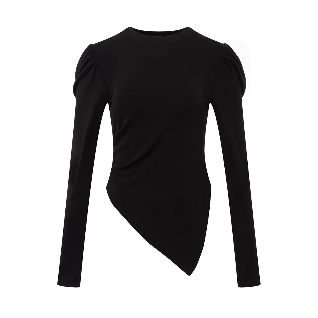 【不规则长袖T恤】春夏黑色高弹百搭不对称设计感秋冬气质上衣