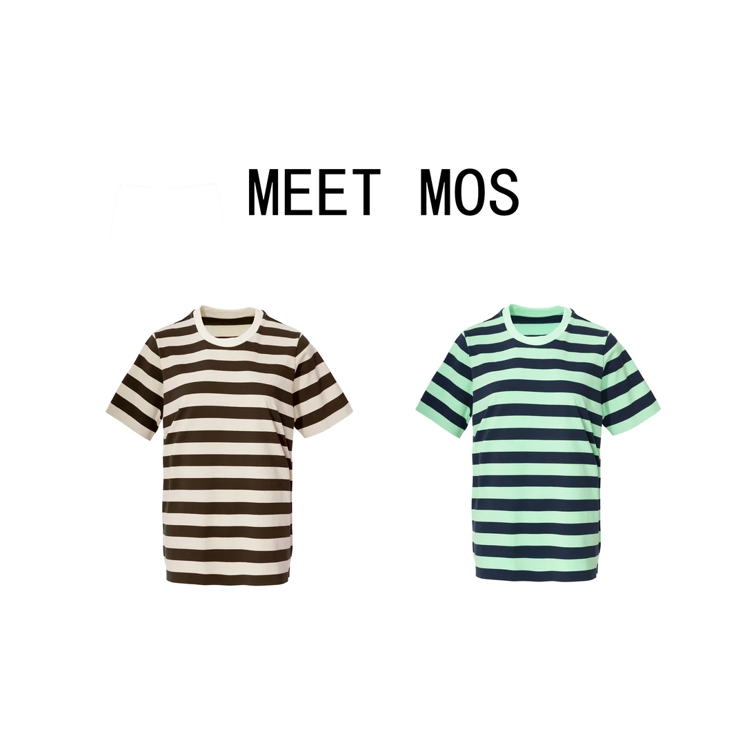 MEET MOS【大女主】夏季气质极简条纹短袖T微胖女生休闲百搭短袖