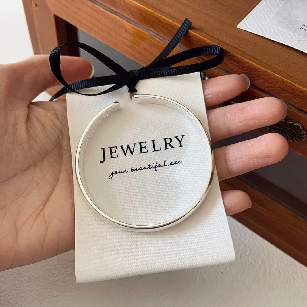 足银手镯 亮面贵妃镯实心手工经典款百搭心经文送长辈手镯女