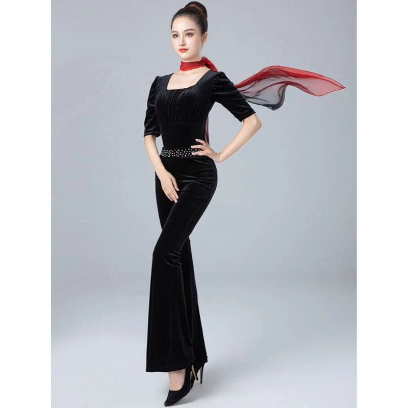 秋冬新款形体训练服金丝绒暗扣上衣女修身优雅礼仪高端导师形体裤