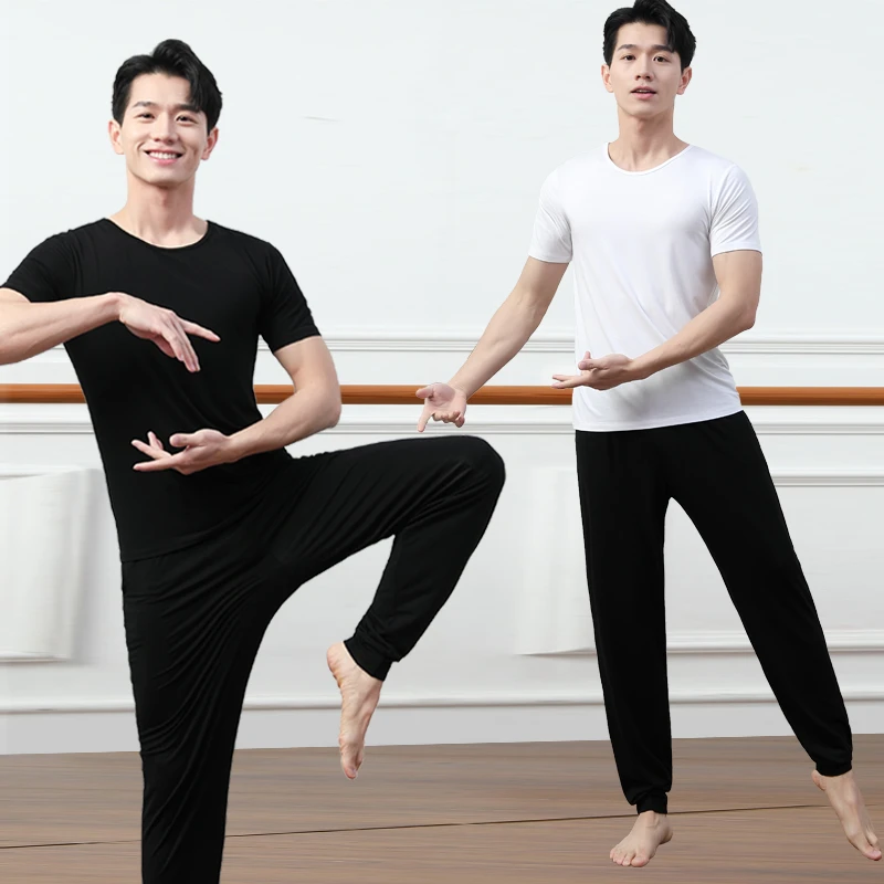 男士舞蹈裤舞蹈练功服套装宽松学生艺考形体服现代舞服萝卜练功裤