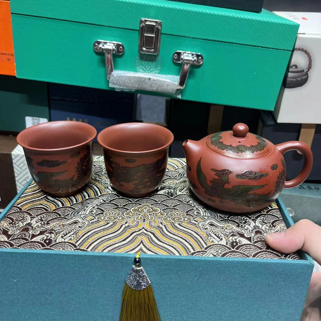 吴成志大红袍凤鸣变色紫砂西施壶带两杯3608