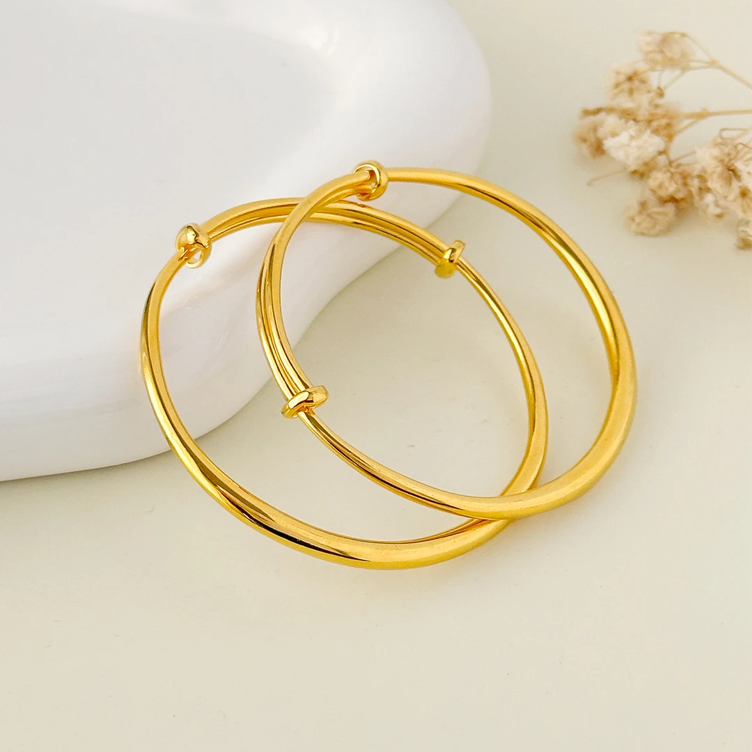 足银手镯 包厚金工艺足银999.9宝宝光面推拉可调节素圈手镯亮面