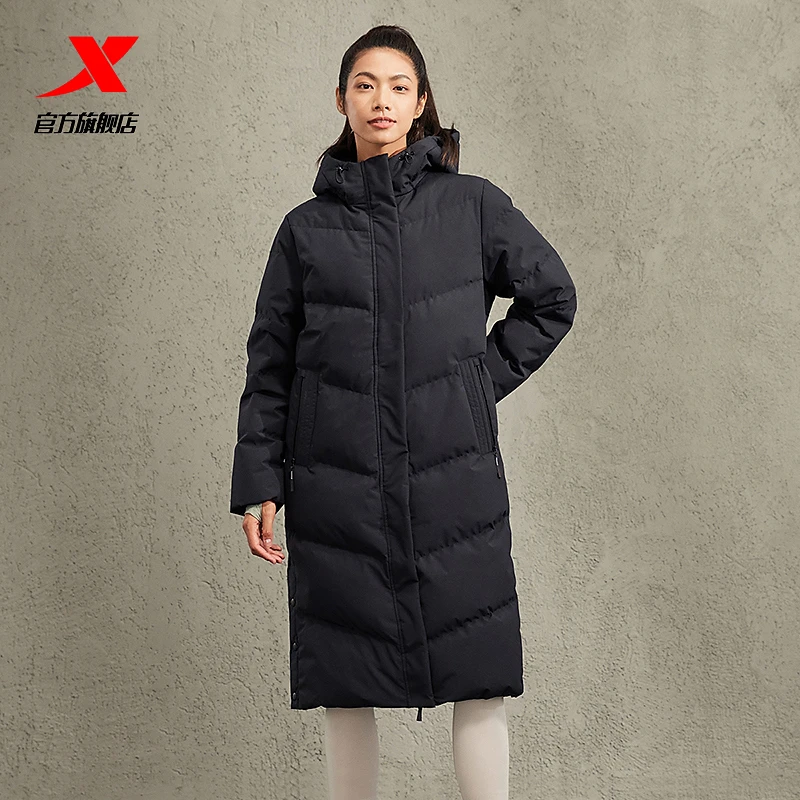 特步运动羽绒服长款女2023冬季新款鸭绒保暖棉服外套977428640358
