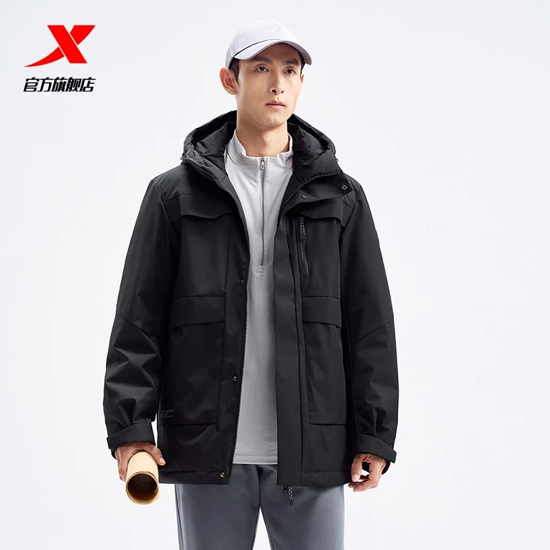 特步户外运动羽绒服24冬季男士休闲连帽加厚外套976429640184