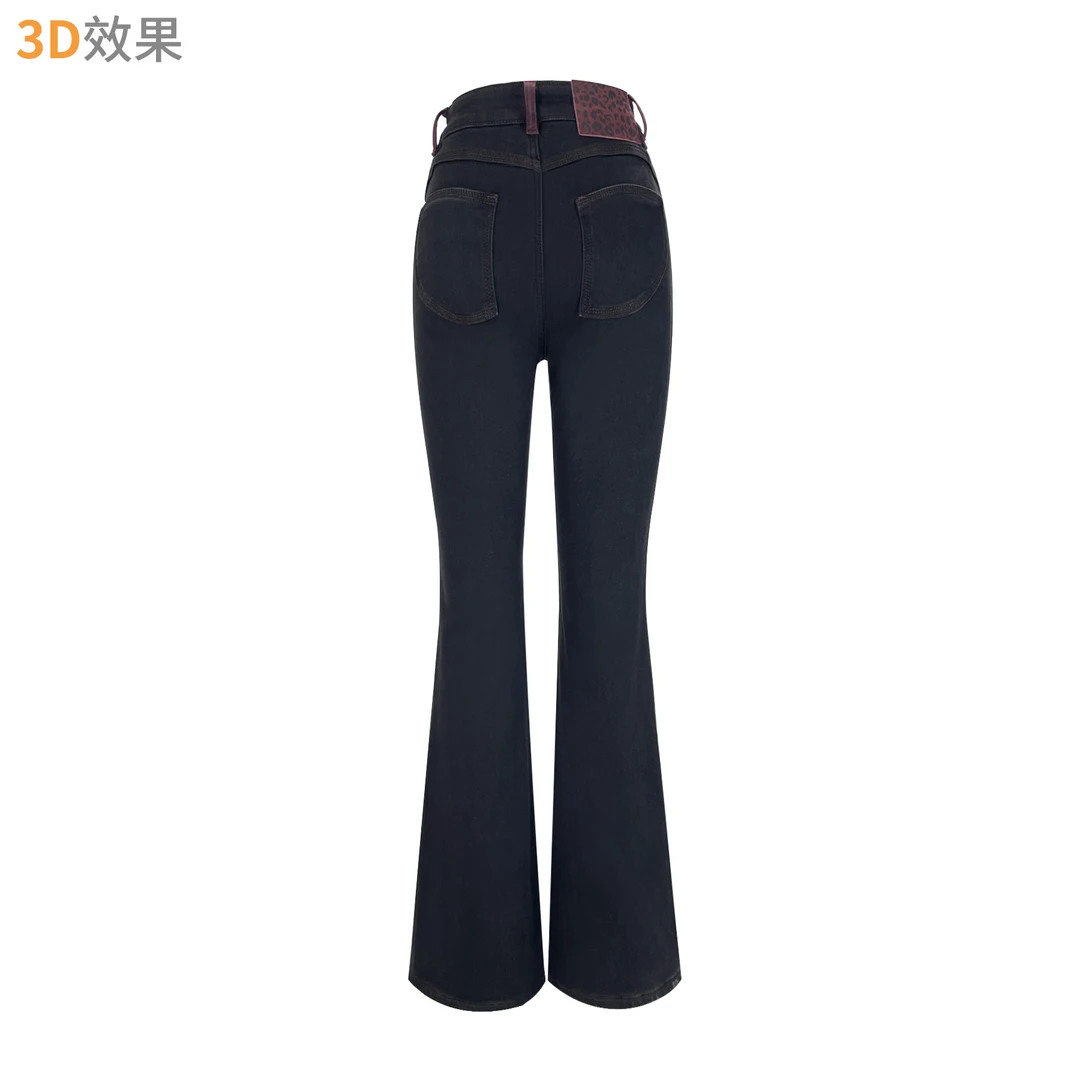 黑色高腰微喇叭牛仔裤女显瘦弹力紧身长裤冬季植绒新款
