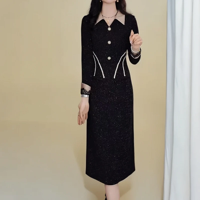 2024秋冬假两件连衣裙子中长裙高档气质时尚减龄显瘦大码高腰女装