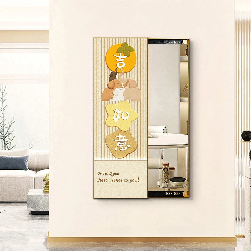 简约入户玄关穿衣镜装饰画卧室衣柜隐藏式镜子吉祥如意40120