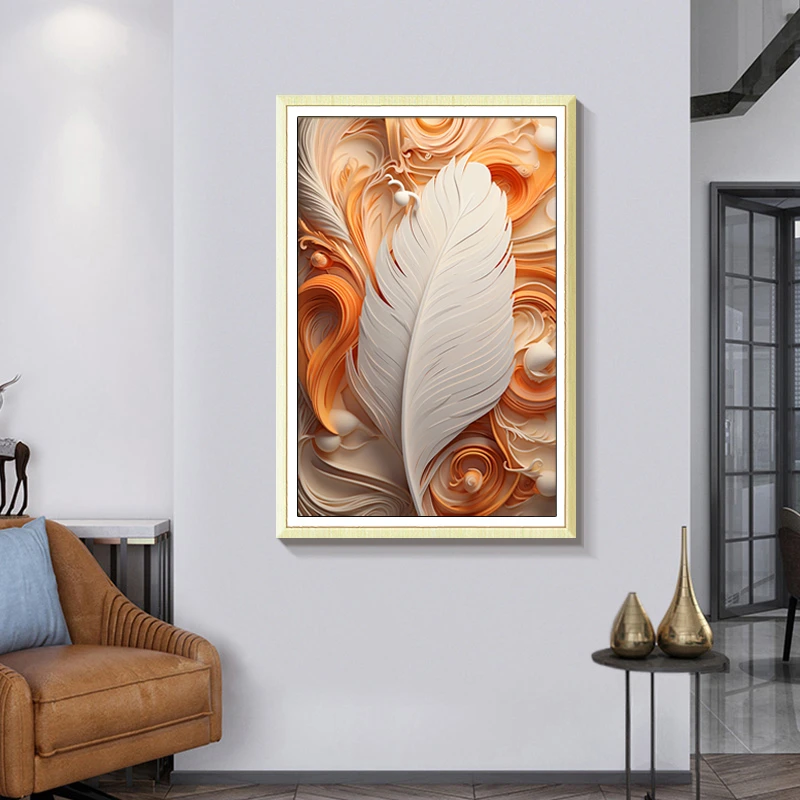 现代轻奢羽毛玄关客厅走廊过道尽头沙发背景墙羽毛6080