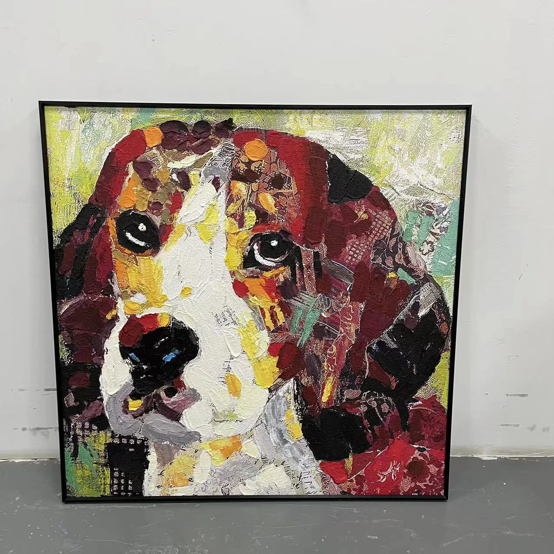 手工油画砂岩添笔油画走廊过道客厅现代简约油画抽象狗8080