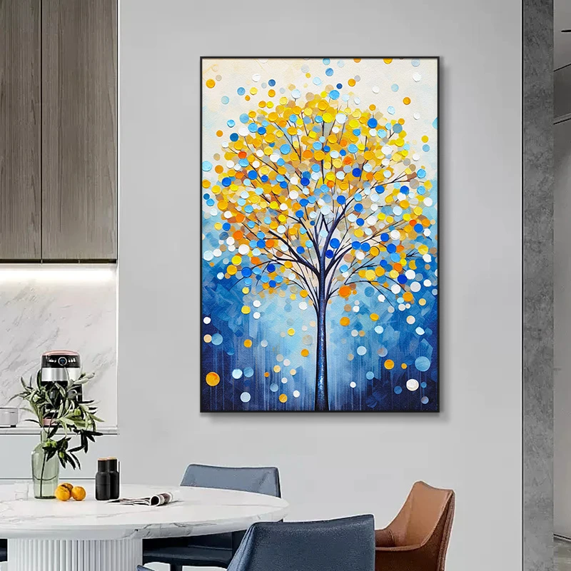 玄关美式装饰画幸福发财树艺术手工油画客厅挂画发财树80120