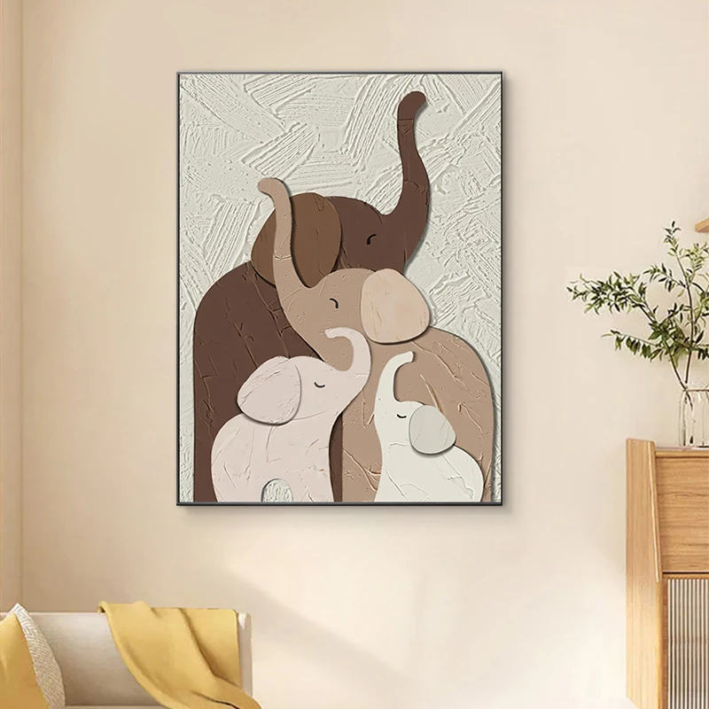 郑州简雅 卡通客厅装饰画创意客厅玄关走廊过道挂画四只小象6080