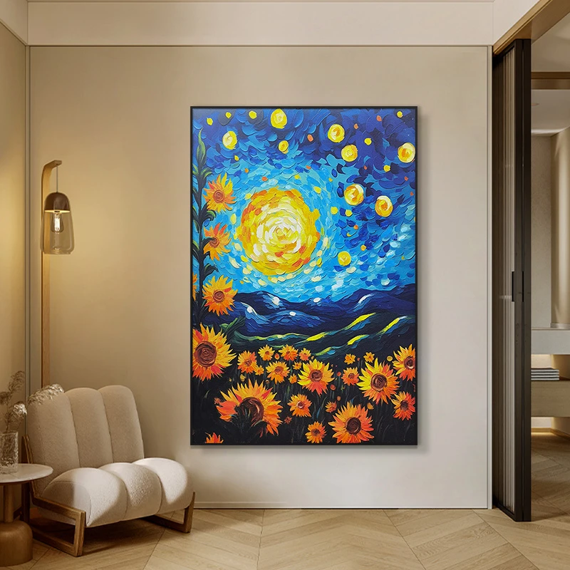 师手工油画砂岩生命之树客厅墙卧室餐厅立体添笔向日葵80120