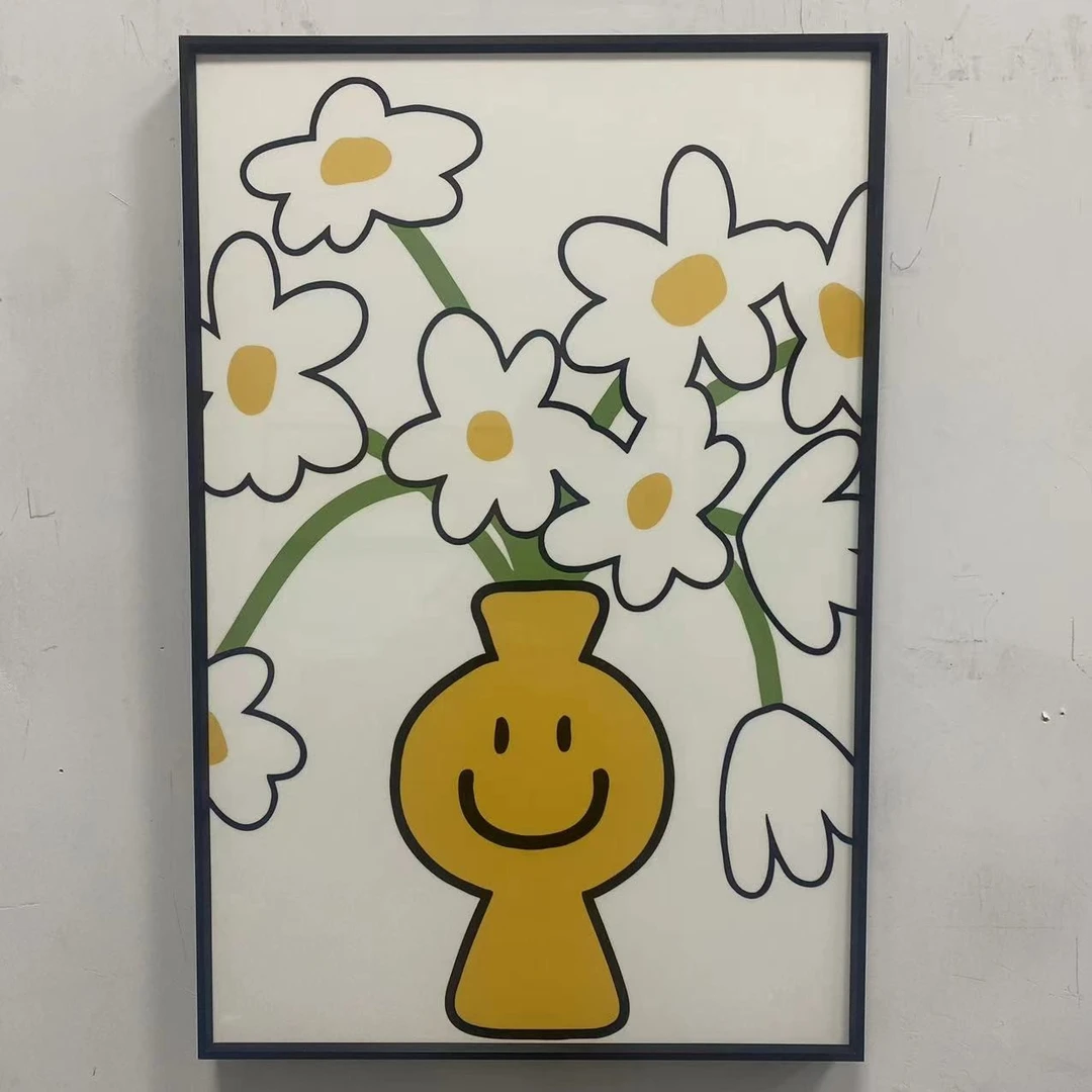 北欧治愈系笑脸装饰画ins风餐厅摆画卧室房间挂画笑脸花4060