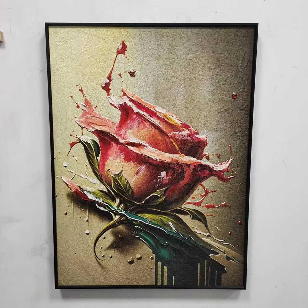 工砂岩画走廊过道客厅现代简铝合金边框单幅中国风玫瑰花6080