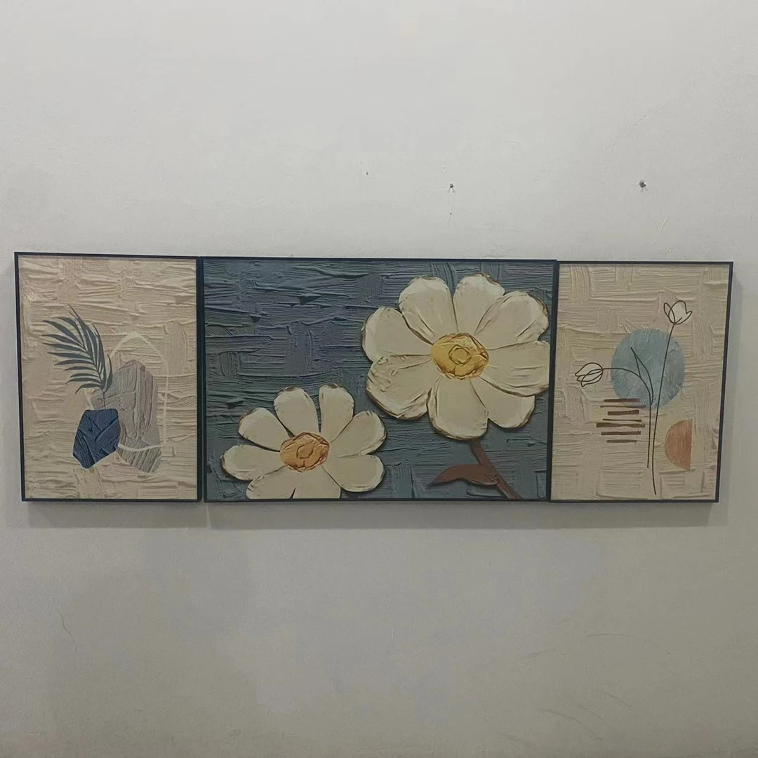 联装饰画现代简约沙发背景墙挂画三联画客厅卡通两朵花70200